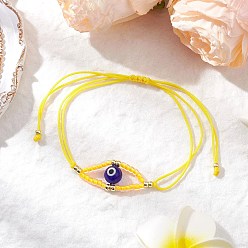 Светло-хаки Регулируемые браслеты из нейлонового шнура с плетеными бусинами, браслеты из бусин от сглаза для женщин, со стеклянными бисеринами, светлый хаки, внутренний диаметр: 3-3/8 дюйм (8.5 см)