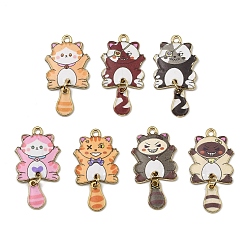 (52) Непрозрачная лаванда Подвески из эмали и сплава, форма кошки, разноцветные, 35x18x1.5 мм, отверстие : 1.8 мм