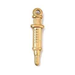 Real 18K Gold Plated 304 Stainless Steel Pendants, Syringe Charms, Ion Plating(IP), Real 18K Gold Plated, 27.5x6.5x3.5mm, Hole: 2.5mm