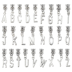 Античное Серебро 52 шт., европейские подвески из сплава в тибетском стиле, Подвески с большими отверстиями, Письмо ~ Z, античное серебро, 28~29 мм, отверстие : 5.5 мм, 26 шт / пакет