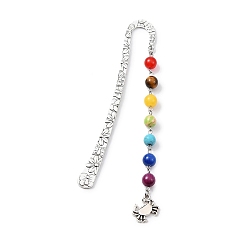 Краб Закладки из сплава с морской тематикой, Круглая подвеска-закладка из смешанного камня чакры из бисера, краб, 137x21 mm.