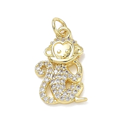 Crystal Brass with Rhinestone Pendants, Monkey Charms, Golden, Crystal, 20x13x3.5mm, Hole: 3mm