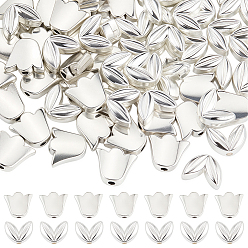 Antique Silver & Silver 80Pcs 2 Styles Tibetan Style Alloy Beads, Cadmium Free & Lead Free, Flower, Antique Silver & Silver, 7.5~9x10~10.5x3.5~4mm, Hole: 1.5mm, 40pcs/style
