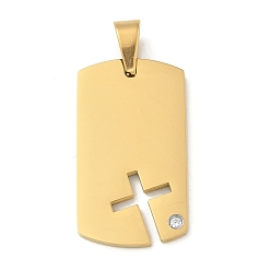 Настоящее золото 18K 304 подвески-бирки из нержавеющей стали со стразами, прямоугольный крест-талисман, реальный 18 k позолоченный, 36x20x2 мм, отверстие : 7x5 мм