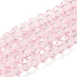 Pink Стеклянные бусины из прозрачной краски для запекания, граненые, рондель, розовые, 6x5 мм, отверстие : 1.2 мм