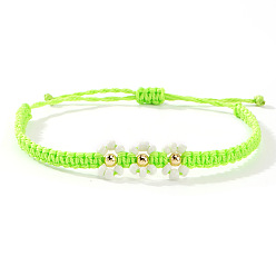 Бледно-Зеленый Браслеты ручной работы из плетеных цветов, украшенные стеклянными бусинами в виде ромашек., регулируемые браслеты шнур, бледно-зеленый, 11.02 дюйм (28 см)