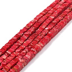 Малиновый Натуральные имперские нитки из бисера яшмы, окрашенные, квадратный, малиновый, 4~4.5x4~4.5x2 мм, отверстие : 0.5 мм, около 194 шт / нитка, 15.75'' (40 см)