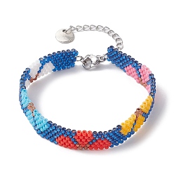 Разноцветный Стеклянные бусины браслеты из цветочных бисеров, Сплав с застежками, красочный, 6-1/8 дюйм (15.5 см)