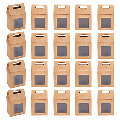 Цвет Древесины Складные бумажные подарочные пакеты с дырочной ручкой и видимым пластиковым окном, деревесиные, готовое изделие: 15x9.8x5.8 см