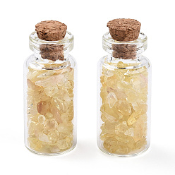 Цитрин Стеклянные украшения для бутылок желаний, с натуральной цитриновой крошкой внутри и пробковой пробкой, 37.5x16 мм