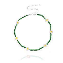Зеленый Ожерелья из стеклянных бус в виде цветка маргаритки в стиле бохо с цепочками на концах из сплава, зелёные, 15.75 дюйм (40 см)