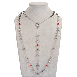 Stainless Steel Color Non-Tarnish 304 Stainless Steel Rosary Bead Necklaces, with Lobster Clasps, Stainless Steel Color, 19.6 inch(50cm)