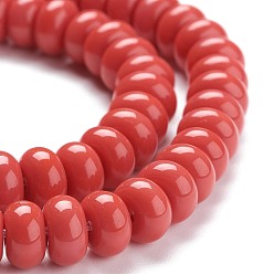 Dark Red K9 Glass Beads Strands, Imitation Jade Glass Beads, Rondelle, Dark Red, 8~8.5x4.5~5mm, Hole: 1.4mm, about 84pcs/Strand, 15.87 inch(40.3cm)