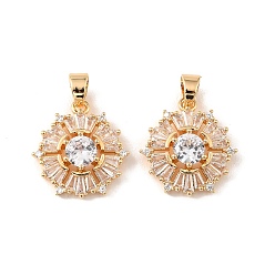 Настоящее золото 18K Подвески из латуни и прозрачного циркония, , реальный 18 k позолоченный, 20x18.5x5 мм, отверстие : 5.5x4 мм