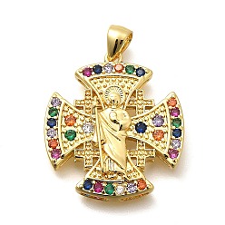 Настоящее золото 18K Стойка металлическая латунная микропрофилированная кубическая циркония подвески, долговечный, без свинца и без кадмия, крест прелести, реальный 18 k позолоченный, 26.5x24x5.5 мм, отверстие : 5x3 мм