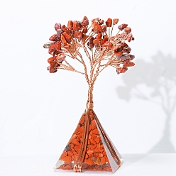 Красный Агат Натуральный сердолик древо жизни украшения фэн-шуй, со смолой и органитовой пирамидой, украшения для домашнего экрана, 50x50x110 мм