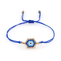 Синий Браслеты из стеклянных бус в богемном стиле, регулируемые плетеные браслеты из волоконного шнура для женщин, злые глаза, синие