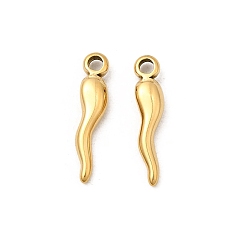 Настоящее золото 18K 304 подвески из нержавеющей стали, ионное покрытие (ip), рог изобилия / итальянский рог корничелло амулеты, реальный 18 k позолоченный, 17x3.5x3 мм, отверстие : 1.8 мм