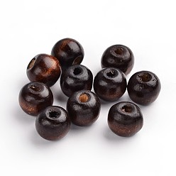 Coffee Natural Maple Wood Beads, Dyed, Round, Coffee, 12x10.5mm, Hole: 3mm, about 1800pcs/1000g