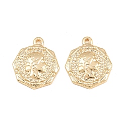 Golden 304 Stainless Steel Pendants, Octagon with Lady Charms, Rack Plating, Long-Lasting Plated, Golden, 18x16x2.5mm, Hole: 1mm