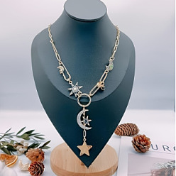 Луна Ожерелья с подвесками из стразов, латуни, сплава и железа, золотые, луна, 17.72 дюйм (45 см)