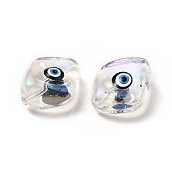 Black Transparent Glass Beads, with Enamel, Horse Eye with Evil Eye Pattern, Black, 20x16x9.5mm, Hole: 1.4mm