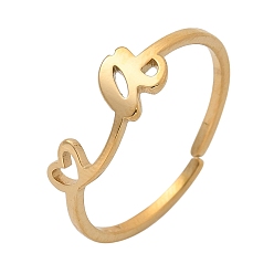 Letter A 304 из нержавеющей стали Манжета кольца для женщин, сердце с буквой a~z, реальный 18 k позолоченный, буква a, 5 мм, внутренний диаметр: регулируемый.