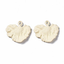 Beige Spray Painted Alloy Pendants, Cadmium Free & Lead Free, Gingko Leaf, Beige, 27.5x29.5x3.5mm, Hole: 2mm