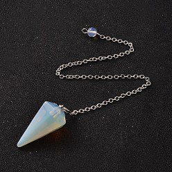 Opalite Platinum Tone Brass Opalite Cone Hexagonal Pointed Dowsing Pendulums, with Lobster Claw Clasps, 230x3mm