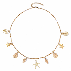 Золотой 304 ожерелья нержавеющей стали, Сплав с подвесками, морская тема, золотые, 17.91 дюйм (45.5 см)