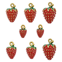 Red 8Pcs 4 Styles 304 Stainless Steel Enamel Pendants, Ion Plating(IP), Real 18K Gold Plated, Strawberry, Red, 11~17x6.5~11.5x6.5~11.5mm, Hole: 1.2mm, 2pcs/style 