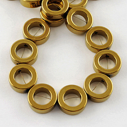 с Золотистым Покрытием Гальванические немагнитная синтетический гематит бисер пряди, класс А, пончик, с золотым покрытием, 12x4 мм, отверстие : 1 мм, 34 шт / нитка, 15.5 дюйм