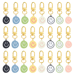 (52) Непрозрачная лаванда 24 шт 8 цвета сплав эмаль улыбающееся лицо брелки, с поворотными застежками, золотые, разноцветные, 60 мм