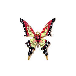 Зелено-Желтый 304 нержавеющей стальной эмали подвески, бабочки прелести, ионное покрытие (ip), зеркальная полировка, реальный 18 k позолоченный, зеленый желтый, 44x37 мм, отверстие : 1.5 мм