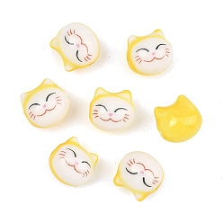 Yellow Handmade Porcelain Beads, Cat Shape, Yellow, 9x9.5x8~8.5mm, Hole: 1.8~2mm