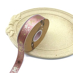 Rosy Brown Golden Hot Stamping Butterfly Star Pattern Polyester Ribbons, for DIY Handmade Craft, Hair Bowknots and Gift Decoration, Rosy Brown, 1 inch(25mm), 48 Yards/Roll