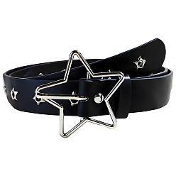 Черный Ремни-цепочки из искусственной кожи с застежками-звездочками из сплава, платина, чёрные, 1047x27x2.5 мм