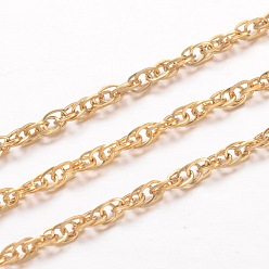 Golden Ion Plating(IP) 304 Stainless Steel Rope Chains, Soldered, for Jewelry Making, Golden, 3x2.5x0.4mm