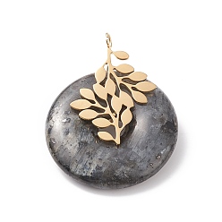 Лабрадорита Природные подвески лабрадорита, с ионным покрытием (ip) золотистого цвета 304 выводы из нержавеющей стали, лист с подвеской в виде пончика/диска пи, 37~38x30x10~11 мм, отверстие : 3 мм