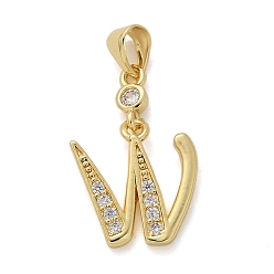 Letter W Латунные микро проложить кубического циркония подвески, долговечный, без свинца и без кадмия, стойки покрытие, письмо амулеты, Буква W, 15x14x2 мм, отверстие : 4.5x3.5 мм