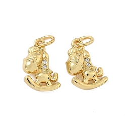 Настоящее золото 18K Латунные микро проложить кубического циркония подвески, лошади прелести, стойки покрытие, долговечный, без кадмия и без свинца, с целью перехода в кольце, реальный 18 k позолоченный, 13x10x6 мм, отверстие : 3.5 мм