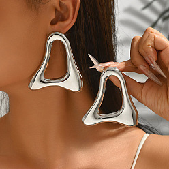 Platine Boucles d'oreilles en alliage pour femmes, triangle, platine, 76x65mm