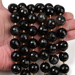 Silver Sheen Obsidian Нити бусин из натурального серебристого обсидиана, граненые, круглые, с бисером, 15~16 мм, отверстие : 1.4~1.6 мм, около 21 шт / нитка, 15.35~15.94 дюйм (39~40.5 см)