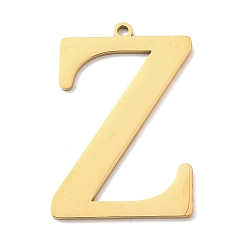 Letter Z 304 подвески из нержавеющей стали, буквы, реальный 18 k позолоченный, ионное покрытие (ip), Письмо Z, 40x25.5x1.4 мм, отверстие : 2 мм