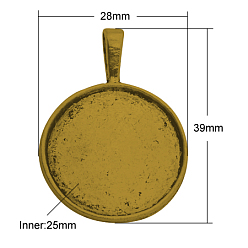 Античное Золото Сеттинги для кулона(кабошонов), сплав, чашки безель с краями, без кадмия и без свинца, плоско-круглые, античное золото , 39x28x3 мм, отверстие : 10x6 мм, лоток : 25 мм
