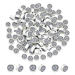Белый 150 бусины из полимерной глины ручной работы., волейбол, белые, 9x4.5 мм, отверстие : 1.8 мм