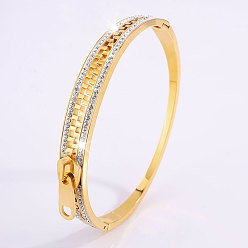 Золотой Браслеты-манжеты из нержавеющей стали с кристаллами и стразами в форме молнии, золотые, внутренний диаметр: 304 дюйм (2-3/8 см)