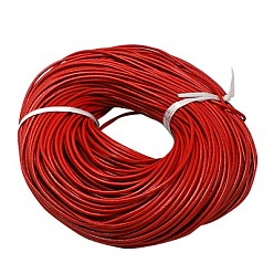 Красный Кожаный шнур бисером, натуральной кожи, DIY ожерелье делая материал, красные, 2.5 мм, около 109.36 ярдов (100 м) / пачка