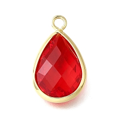 Настоящее золото 18K Стеклянные подвески, слеза, с латунью и прыгающим кольцом, граненые, долговечный, без кадмия и без свинца, стойки покрытие, реальный 18 k позолоченный, 18.5x11x4.5 мм, отверстие : 1.8 мм