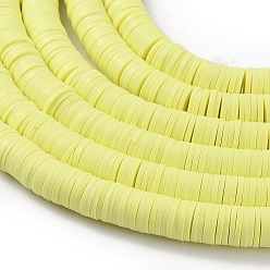 Champagne Yellow Flat Round Eco-Friendly Handmade Polymer Clay Beads, Disc Heishi Beads for Hawaiian Earring Bracelet Necklace Jewelry Making, Champagne Yellow, 8x0.5~1mm, Hole: 2mm, about 380~400pcs/strand, 17.7 inch